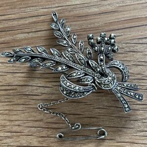 925 Sterling Silver Marcasite Spray Brooch